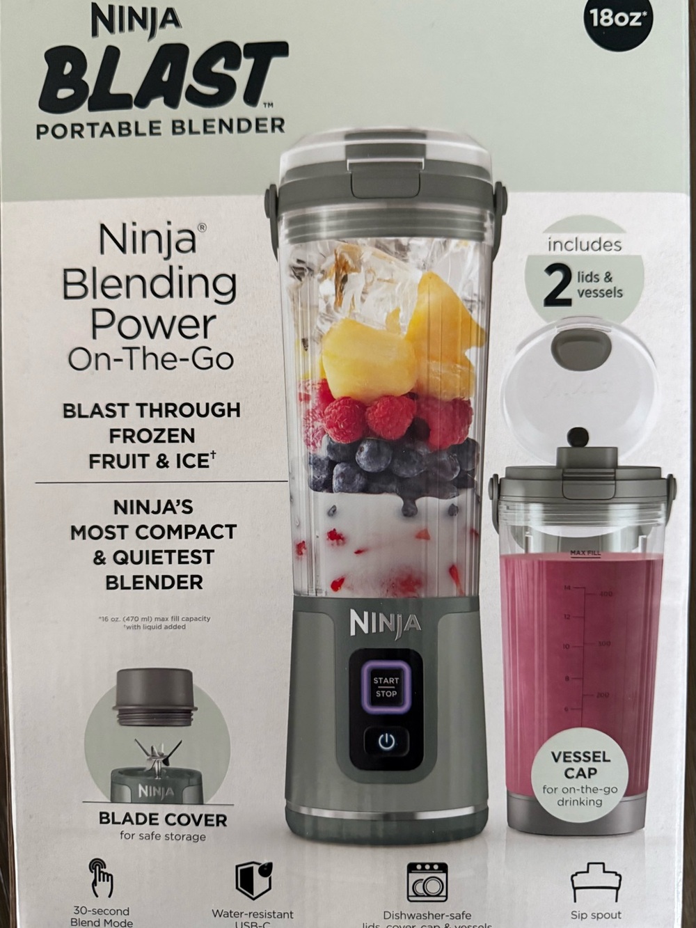 Ninja Portable Blender - Gray and Clear with Fruit-Filled Jar